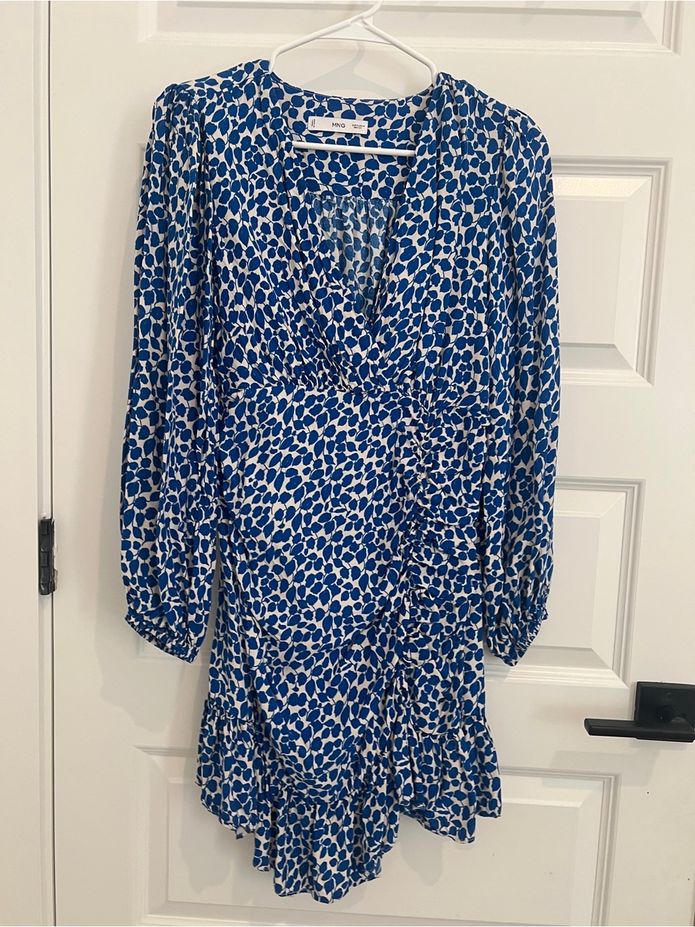 Mango Blue & White Floral Dot Wrap Blouse